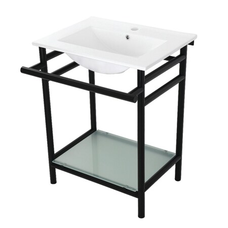 Kingston Brass VPB24187W10 24-Inch Ceramic Console Sink (1-Hole), White/Matte Black VPB24187W10